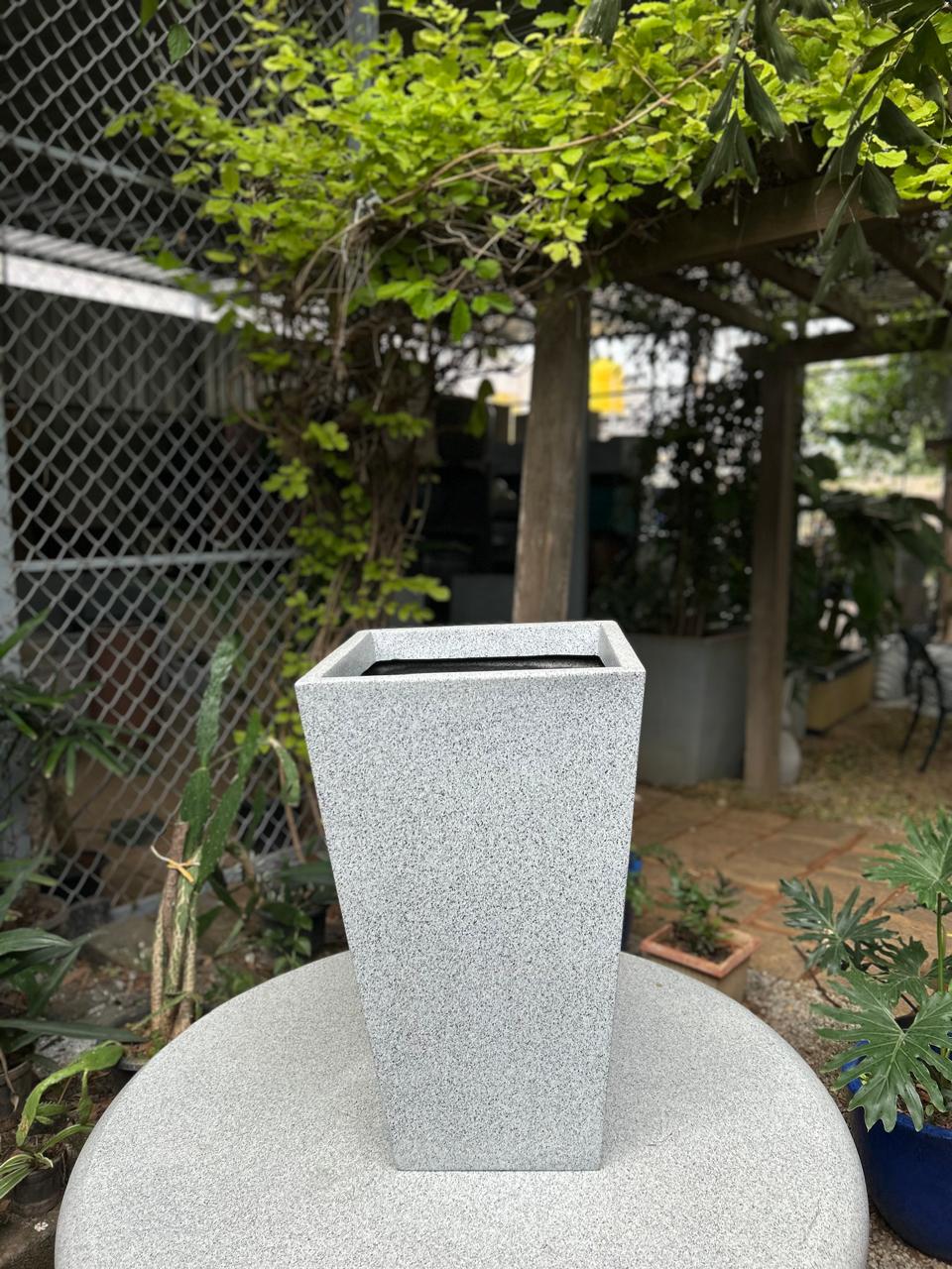 Tall Square Tapered Speckled Grey Planter