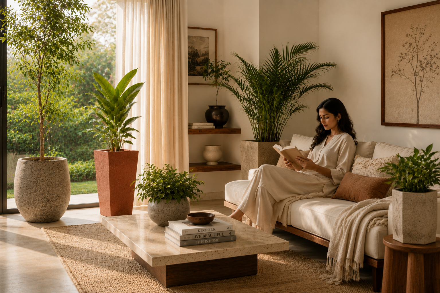 Living Room space — planters and outdoor décor