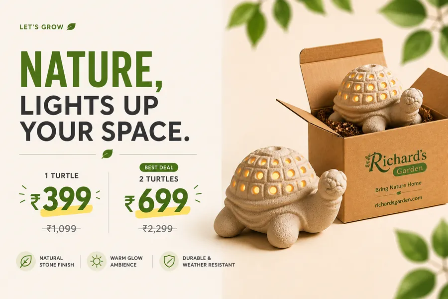 Turtle lamp shade offer — natural stone finish, warm glow ambience, weather resistant
