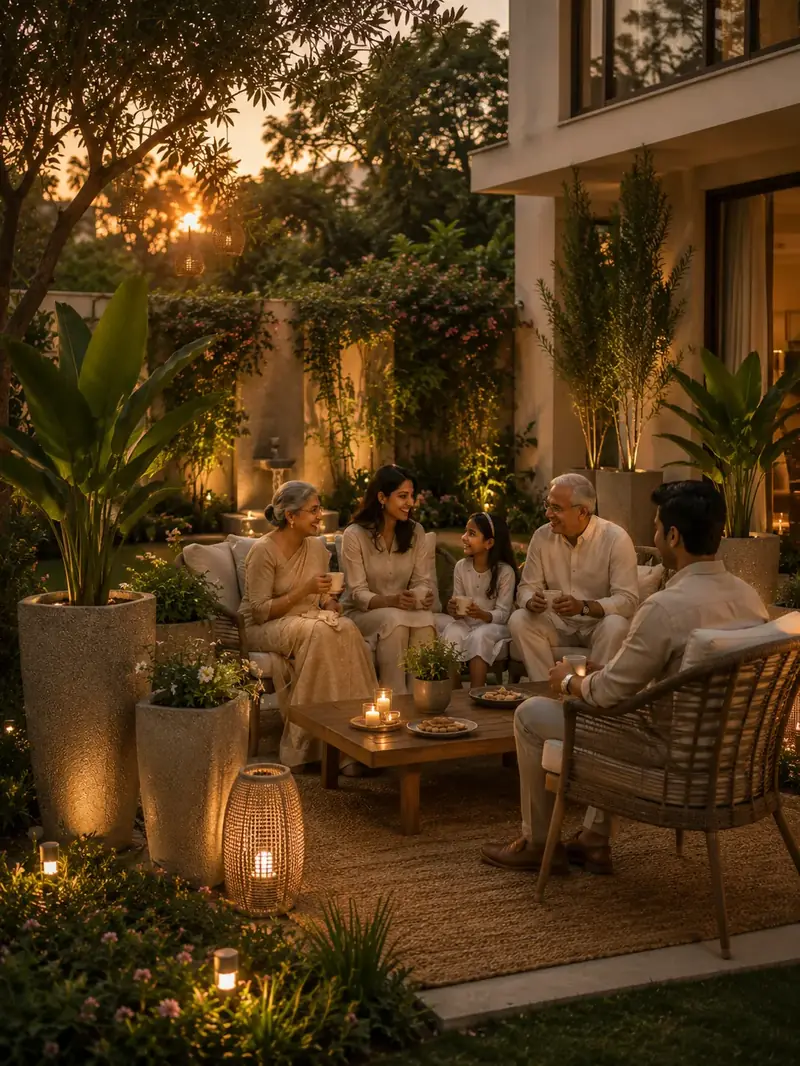 A family enjoying their planted outdoor space together