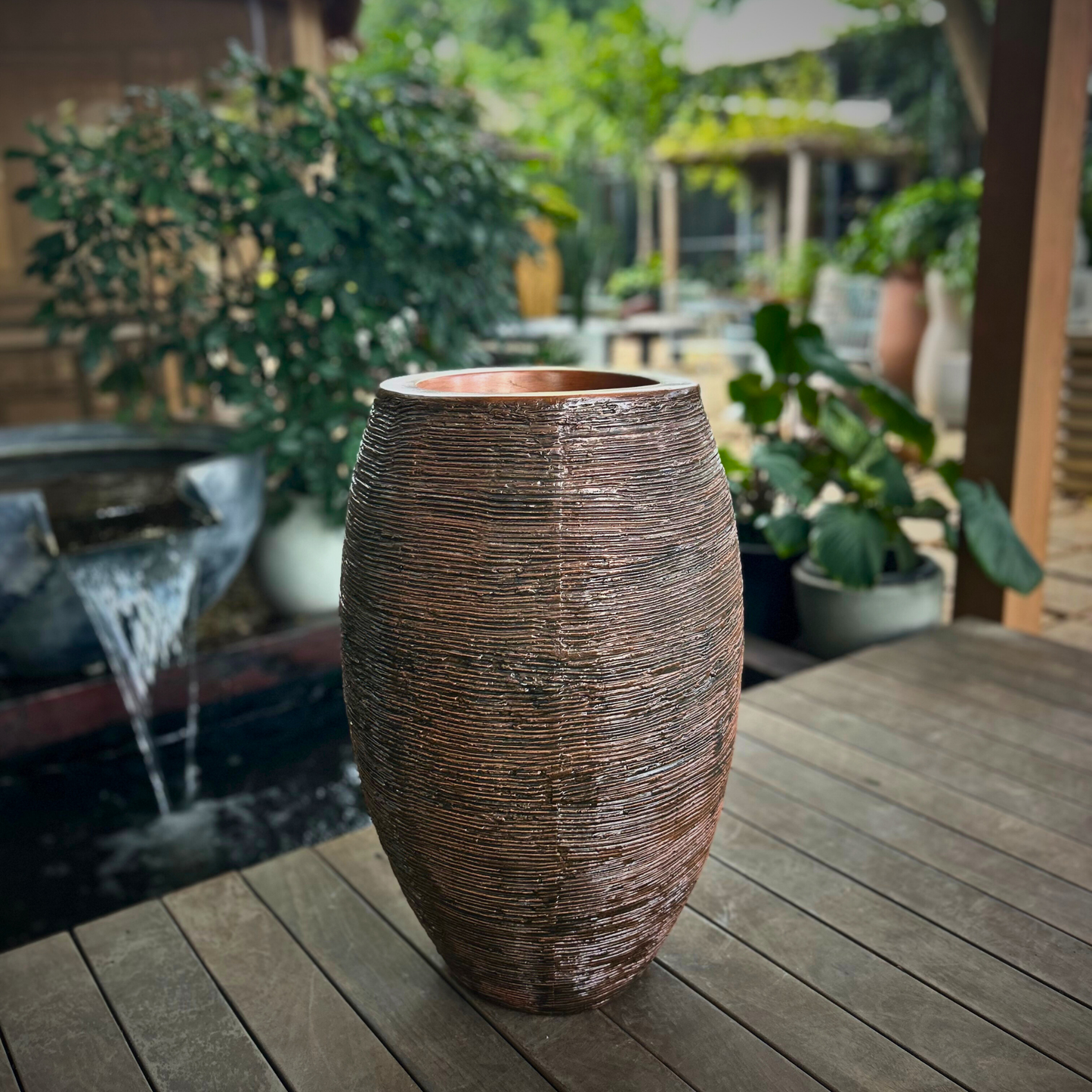 Ribbed Textured Fiber Planter